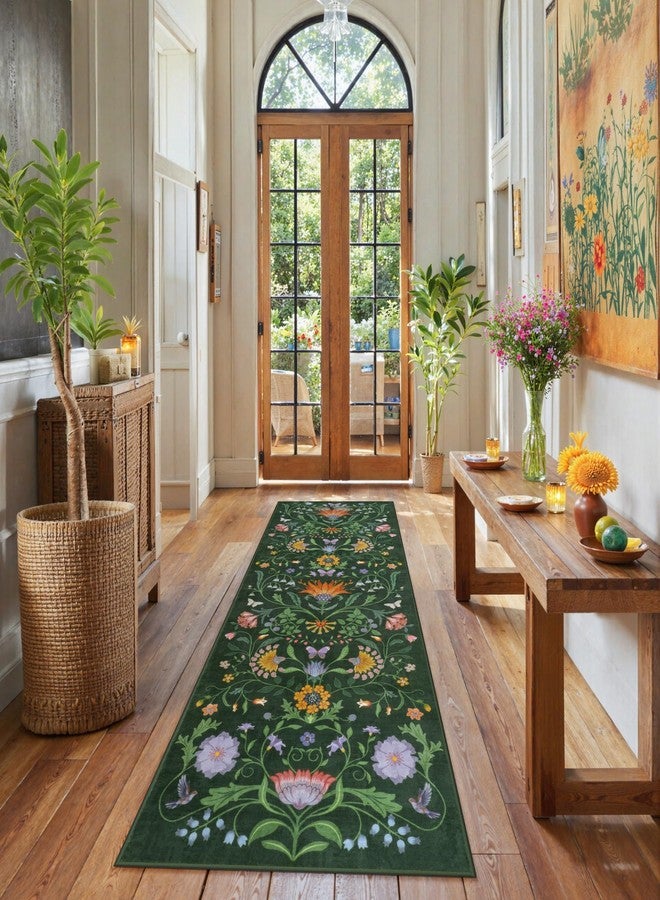 Collive Boho Floral Washable Runner Rug, 2x6 Spring Green Kitchen Runners for Hallways Non Slip, Modern Soft Bedside Rug Low Pile Entryway Carpets for Laundry Room, Bedroom - Image 4